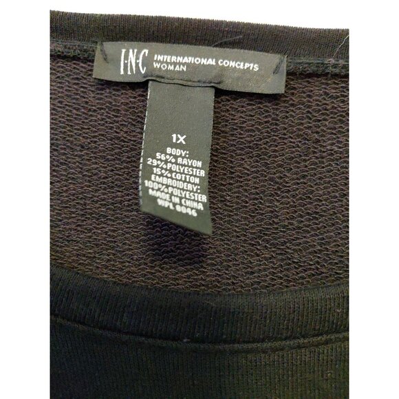 I.N.C Womens Floral  Embroidered Knit Sweater Black 1X NWT - Picture 7 of 8